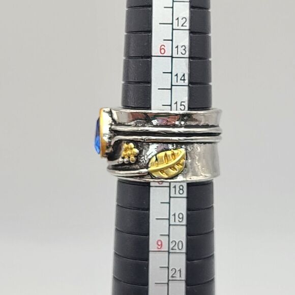 sterling silver with goldtone accent, teardrop blue stone acce… - Picture 3 of 7